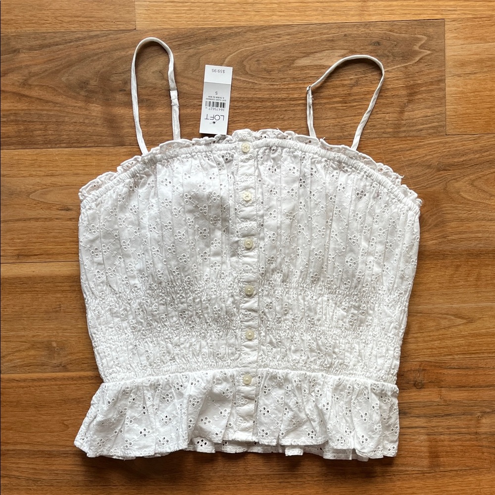 LOFT White Bohemian Eyelet Crop Top with Tags